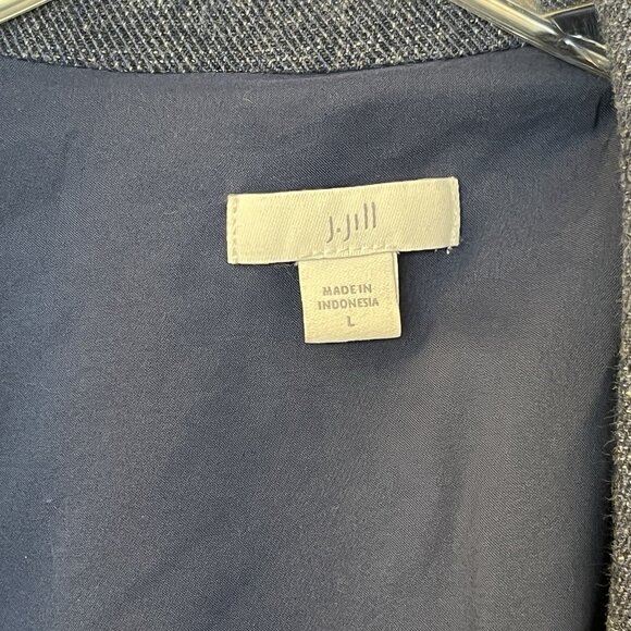 J. Jill Oversized Blazer Jacket L Blue Slat Open Front Roll Tab Sleeve Career - Picture 4 of 12